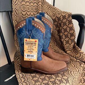 Handcrafted Brown and Blue Western Boots
